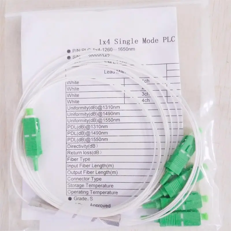 

30pcs/Lot 1x4 High Quality PLC SC/APC SM 0.9mm Steel Tube FTTH Fiber Optic PLC Splitter 1m SC APC Connector 1:4 Connector