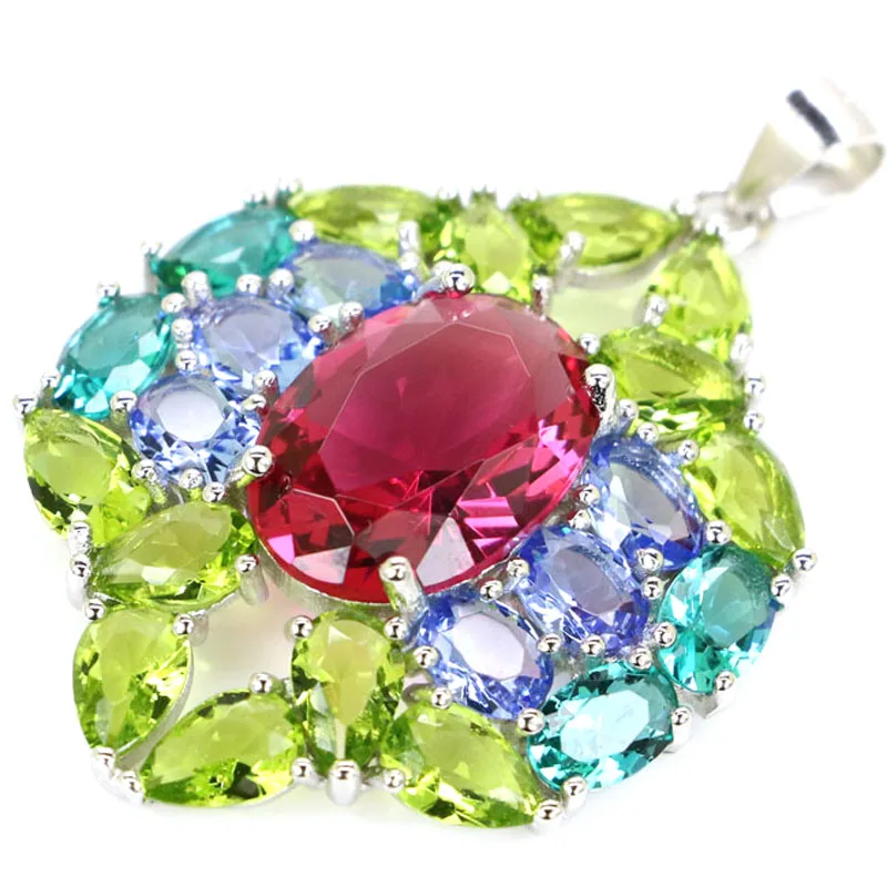 Buy 2 Get 1 Free 40x27mm 5.6g Real 925 Solid Sterling Silver Pendant Multi Color Aquamarine Green Emerald Dating Eye Catching