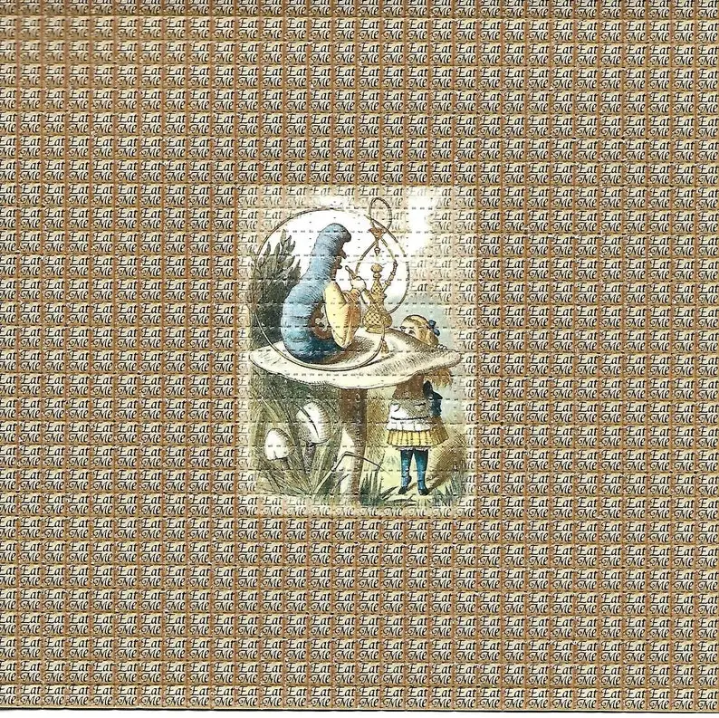 Alice with Hookah Psychedelic LSD Acid Free Blotter Art Print Trippy Perforated Paper Painting Wall Picture Home Decor Poster