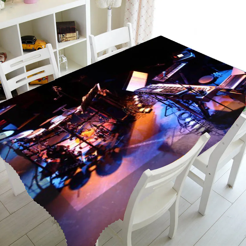 Colorful Musical Instruments Live Stage Setup Table Cloth Cover Concert Music Equipment Drum Tablecover Dining Kitchen Home Gift