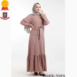 |2021 New Season| Checked Ruffle Dress For Women High Quality Turkey Dubai Abaya Evening Dresses European Clothing Hijab