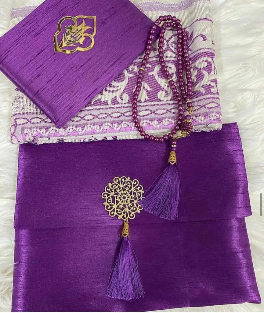 Yaseen Gift Set With Pouch Purple High Quality With 99 Beads Prayer Mats Tasbeeh Special Made in Turkey