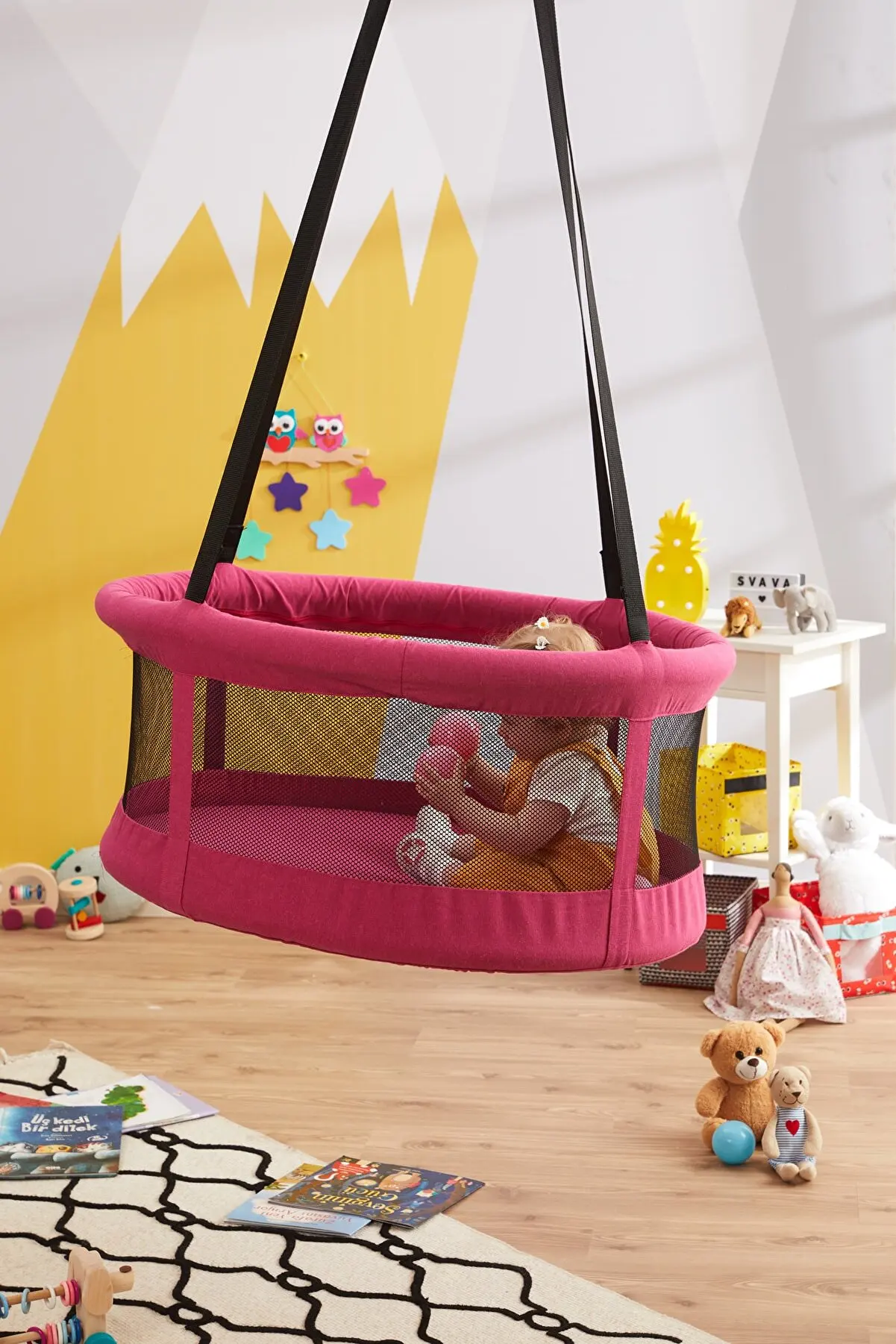 Baby Cotton Swing Chair Hanging Children Kindergarten Toy Outside Indoor Small Basket Yellow Swinging Rocking Chair Baby Toy