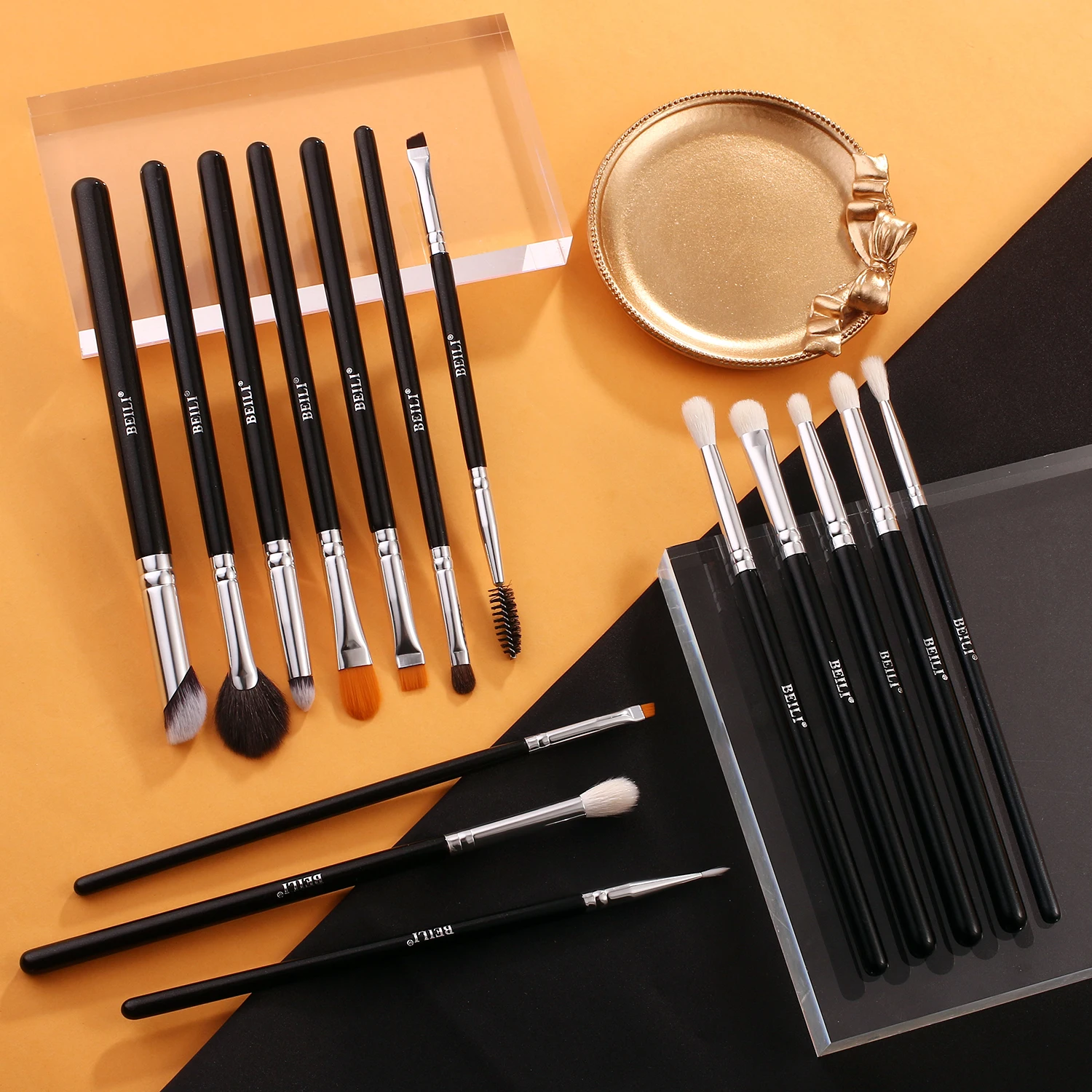 BEILI Trang Điểm Brushes Set 15Pcs Trang Điểm Chuyên Nghiệp Công Cụ Lông Mày Eyeshadow Pha Trộn Bút Kẻ Mắt Lông Mi Mắt Make Up Bàn Chải Kit