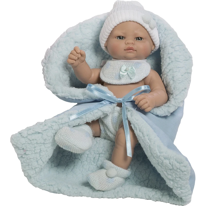 Berbese, baby doll baby newborn baby bib and blue blanket, gift box (2503A)