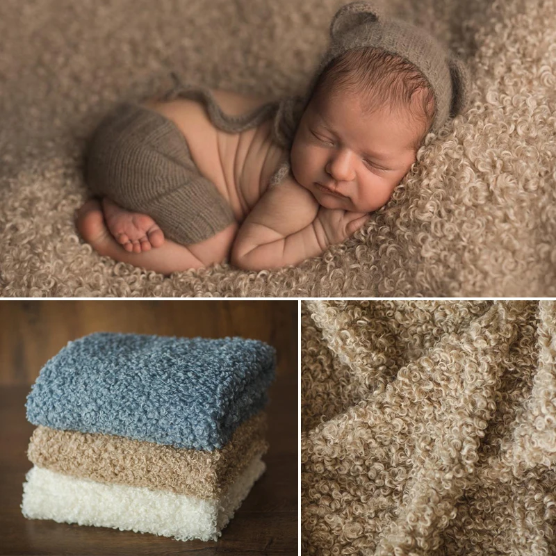 Fluffly Flokati Faux Fur Cuddly Nest Newborn Photography Props Layer Luxurious Curly Furs Rug Baby Basket Bowl Stuffer