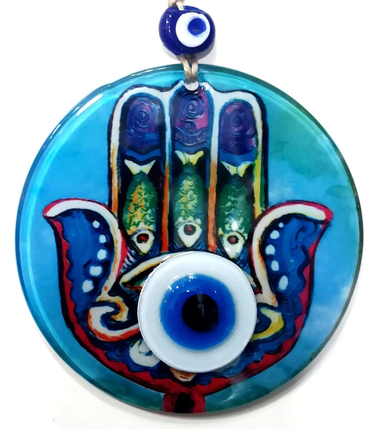 Fusion Glass Abundance Hand Patterned Evil Eye Bead Handmade Wall Ornament