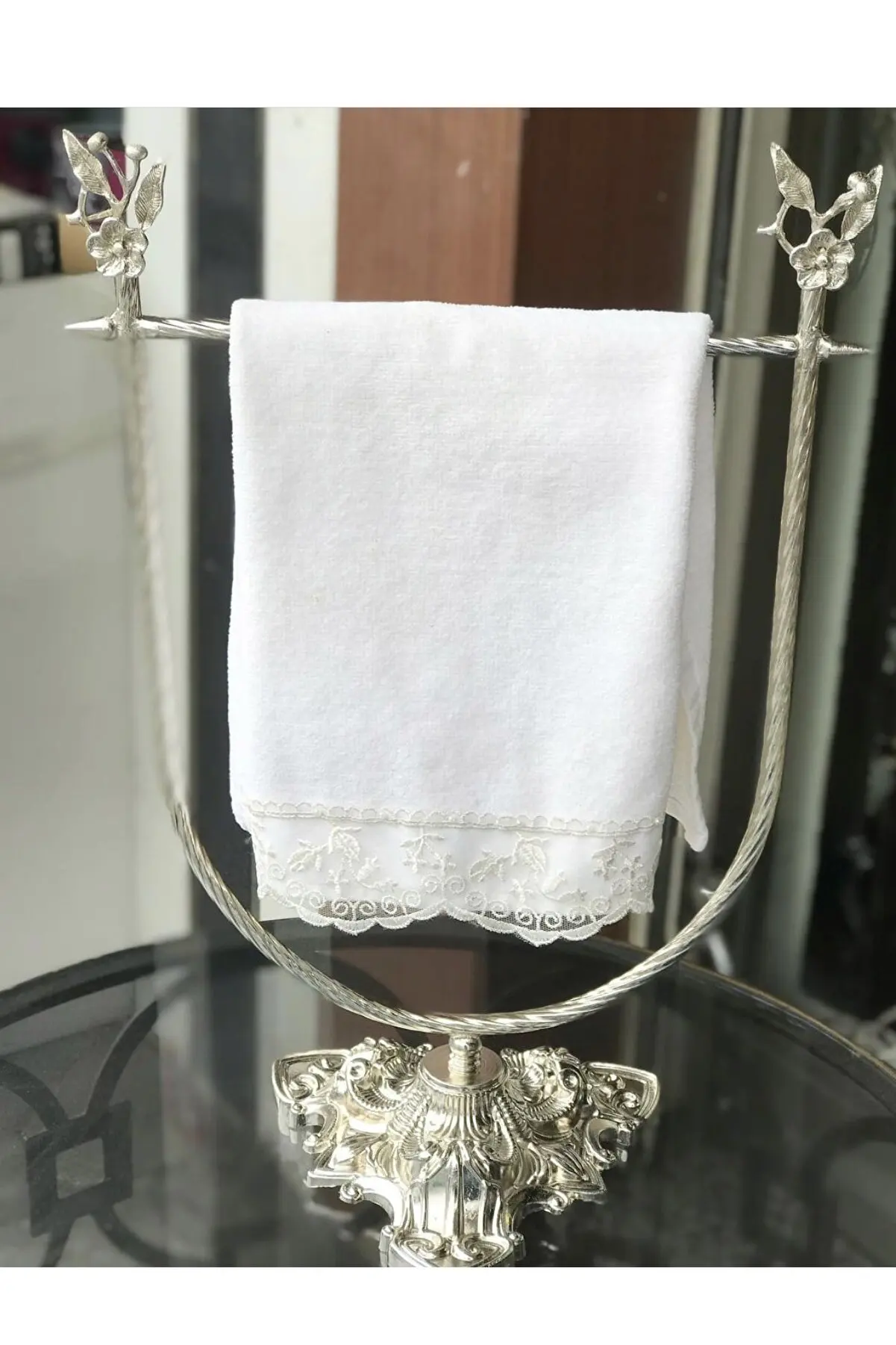 Decorative Custom Made Towel Holder Large Size 42x27 cm Metallic plated over brass material Silver color towel holder from turke