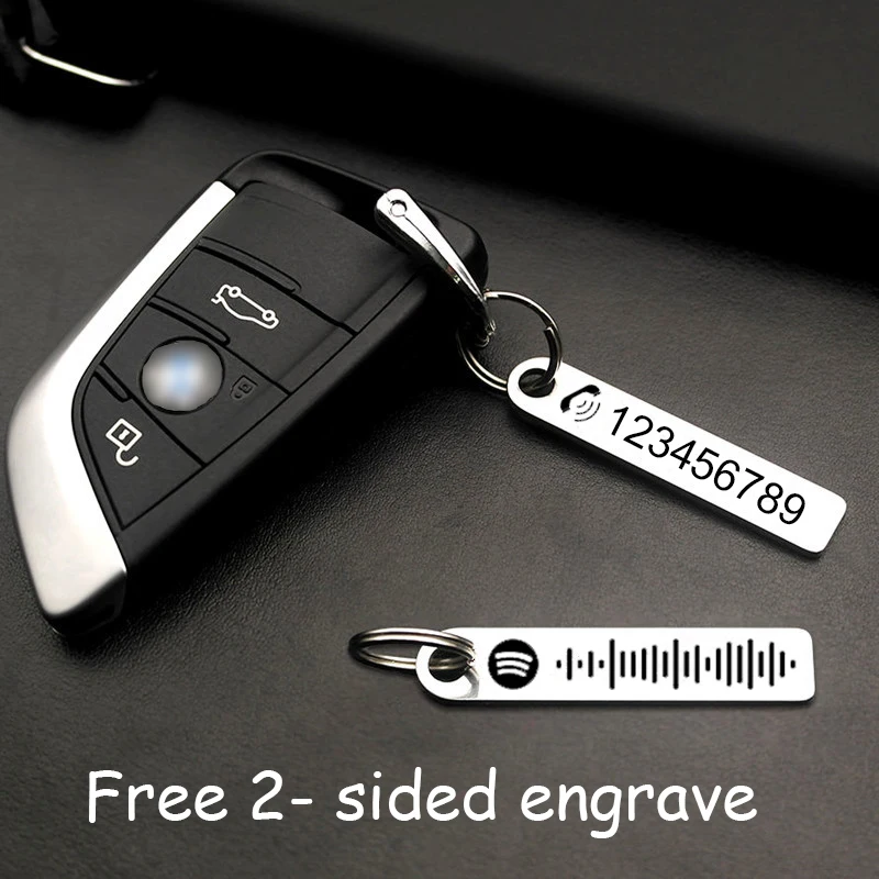 Custom Spotify Keychain for Women Men Personalized Music Scan Code Keyring Phone Number Car Keyholder Stainless Steel Jewelry