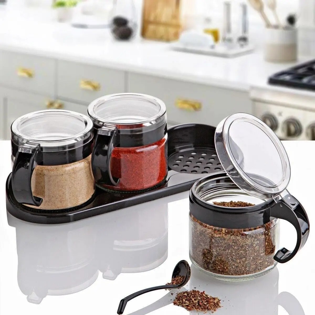 

Lux 3 PCs Standing With Spoon Desire Series Spice Rack Set Kitchen Supplies Dining Accessories Organization