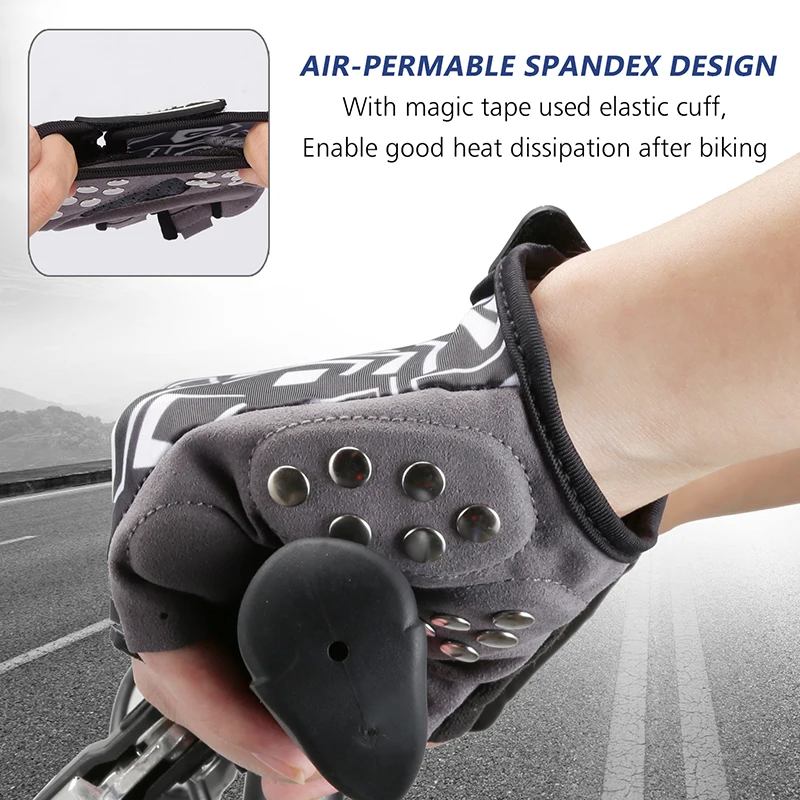 MOREOK Half Finger Breathable Protective Stainless Studs Palm Bike Cycling Gloves Skateboard Skating Gloves for Men and Women