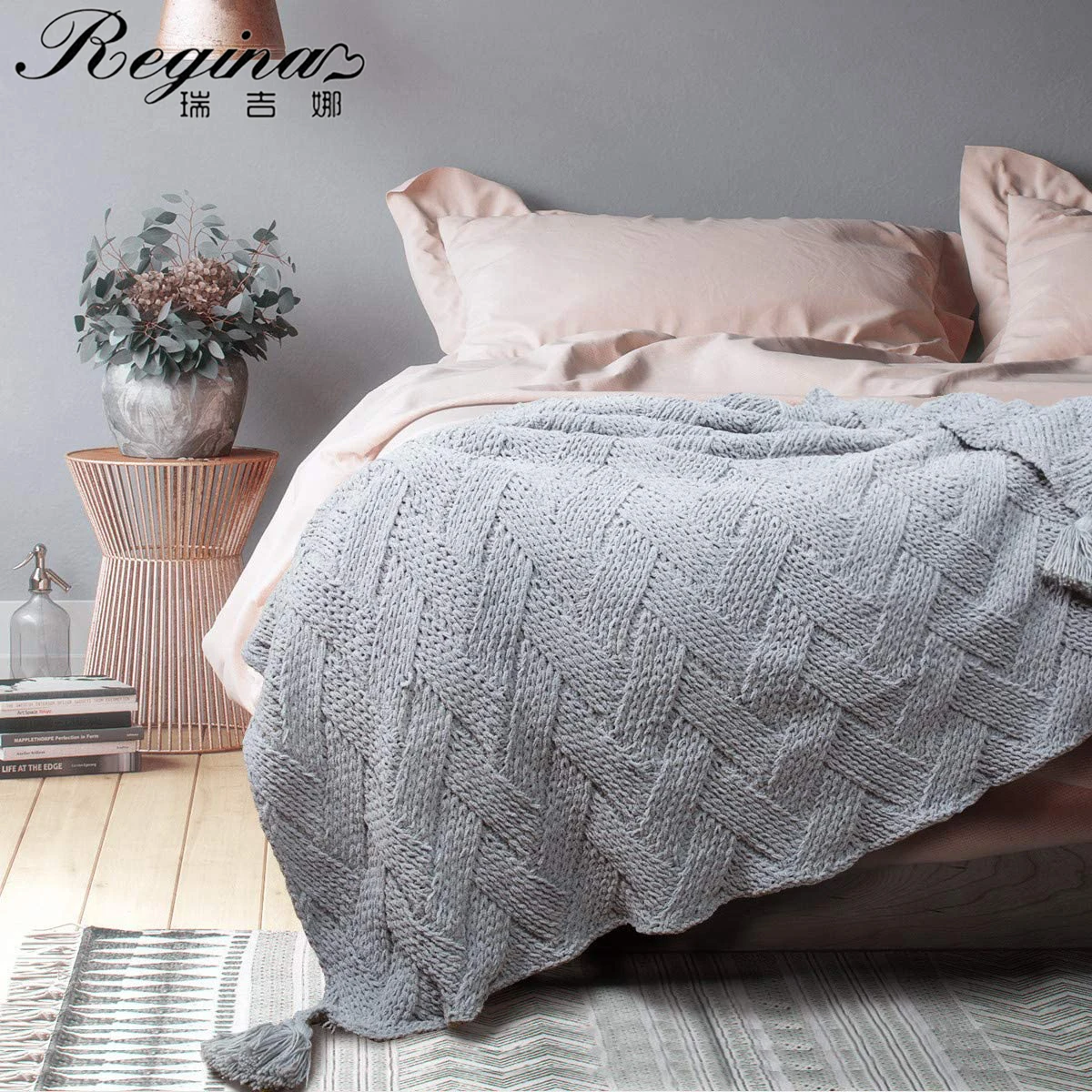 REGINA Nordic Chenille rzuć narzuta na kanapę łóżko luksusowe dzianiny tekstury Tassel Home Decor miękka przytulna eleganckie w paski koce