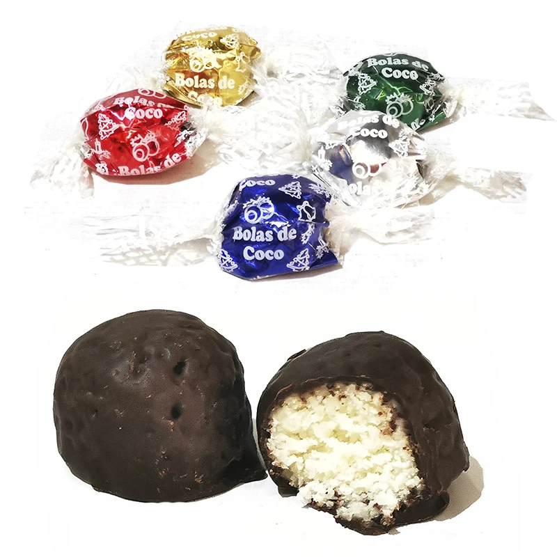 LAPASION-cioccolatini pieni di cocco con copertura al cioccolato. Caramella di natale tipica. 2Kg.