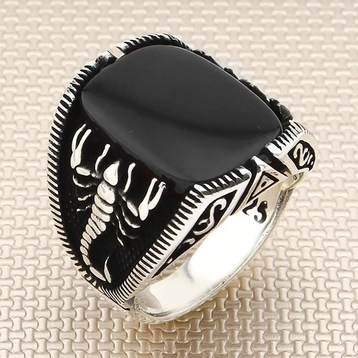 

Classic Silver Ring Rectangle Black Onyx With Scorpion Ring Men Solid 925 Sterling Silver Jewelery Handmade Biker Gift Him