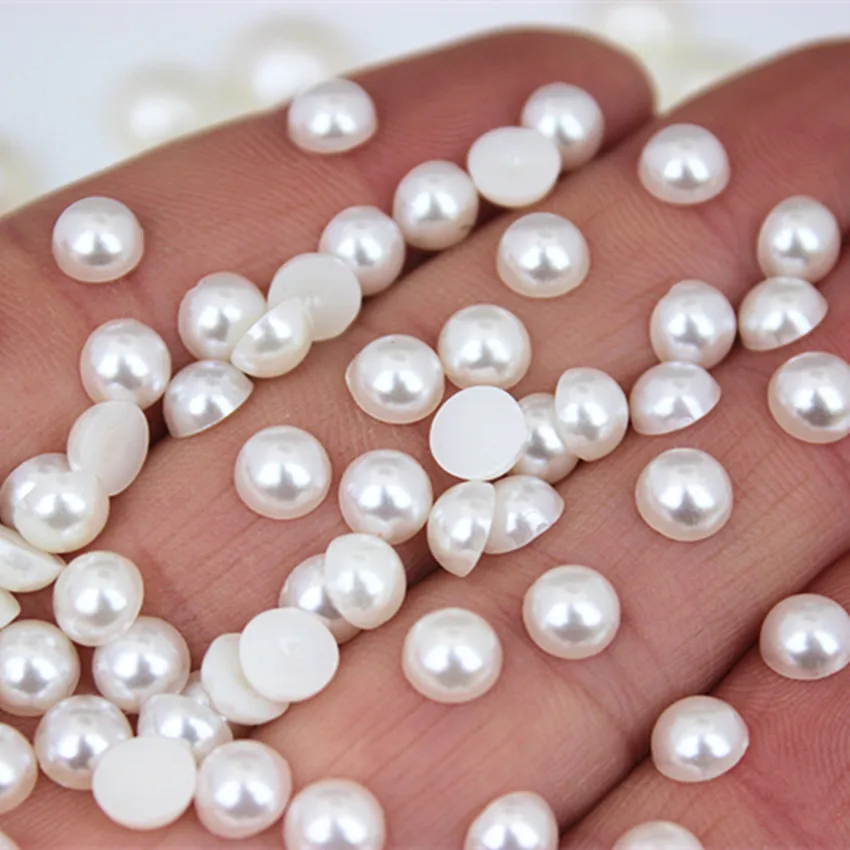 Micui 6/8/10/12mm Ivory Color Round Pearl Beads ABS Resin Half Pearls Flatback Bead For Jewelry Clothes Crafts Decoration MC248