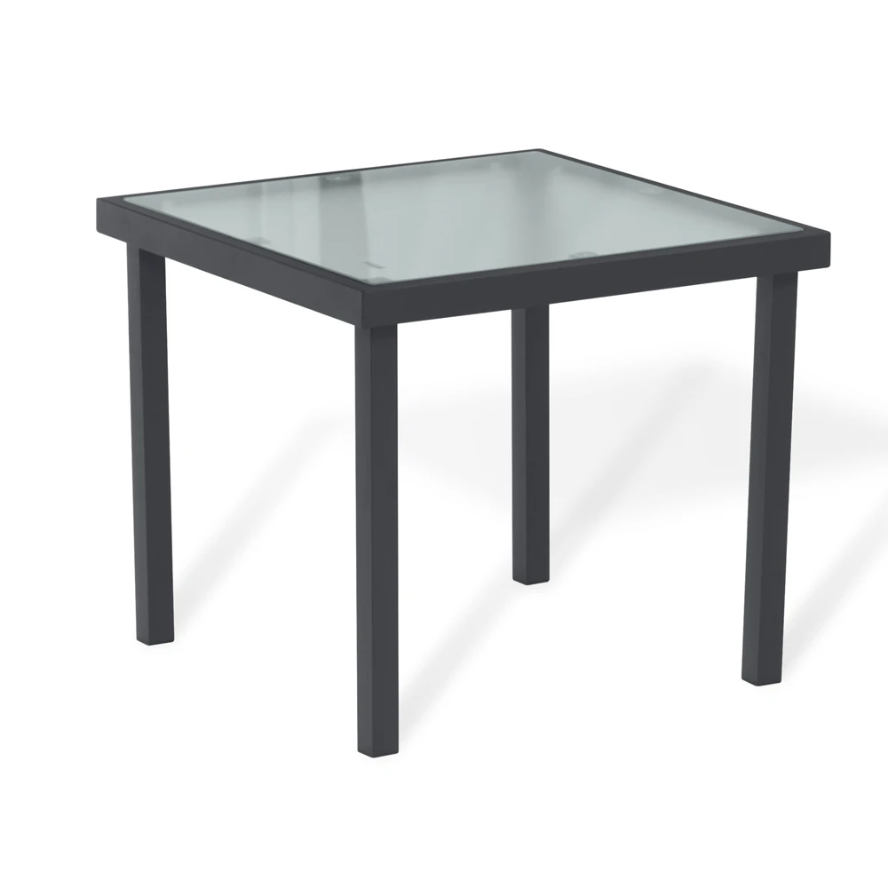 Sigtua Tempered Glass Coffee Table for Indoor and Outdoor Use Garden Furniture Carbon Steel Frame Tea Table(44x44x38cm)