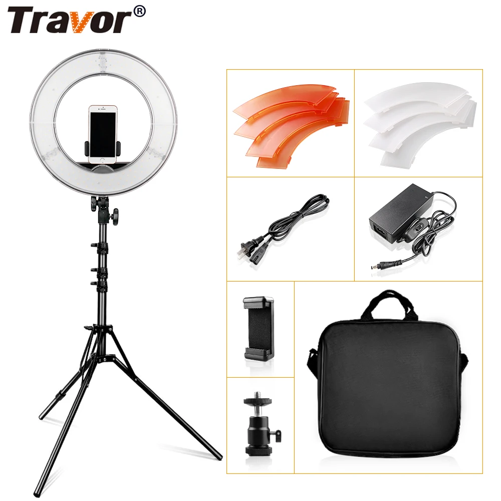 TRAVOR Ring Light lampada ad anello da 14 pollici con treppiede dimmerabile 5500K per Studio Fill Light YouTube Live Makeup lampada anulare rotonda a LED
