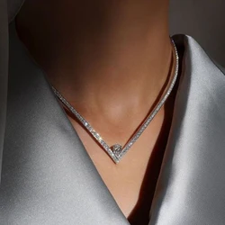 Stonefans V Shape Rhinestone Neckalce Choker Wedding for Women Statement Zircon Water Drop Tennis Chain Necklace Party Jewelry