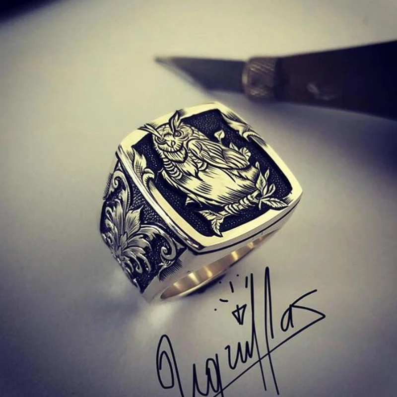 Owl Exquisite Carved Pattern Rings For Men Women Animal Stainless Steel Vintage Gothic Punk Retro Men's Ring Jewelry Gift Party