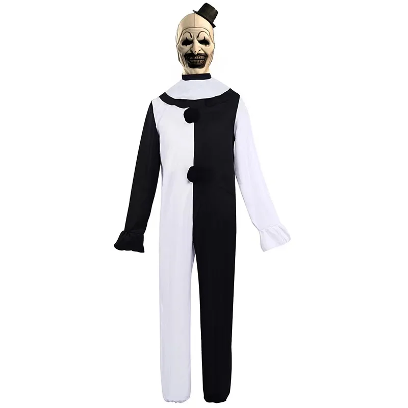 Roleplay Party Black and White Clown Jumpsuit Halloween Party Broken Soul Clown Costume for Children and Adults