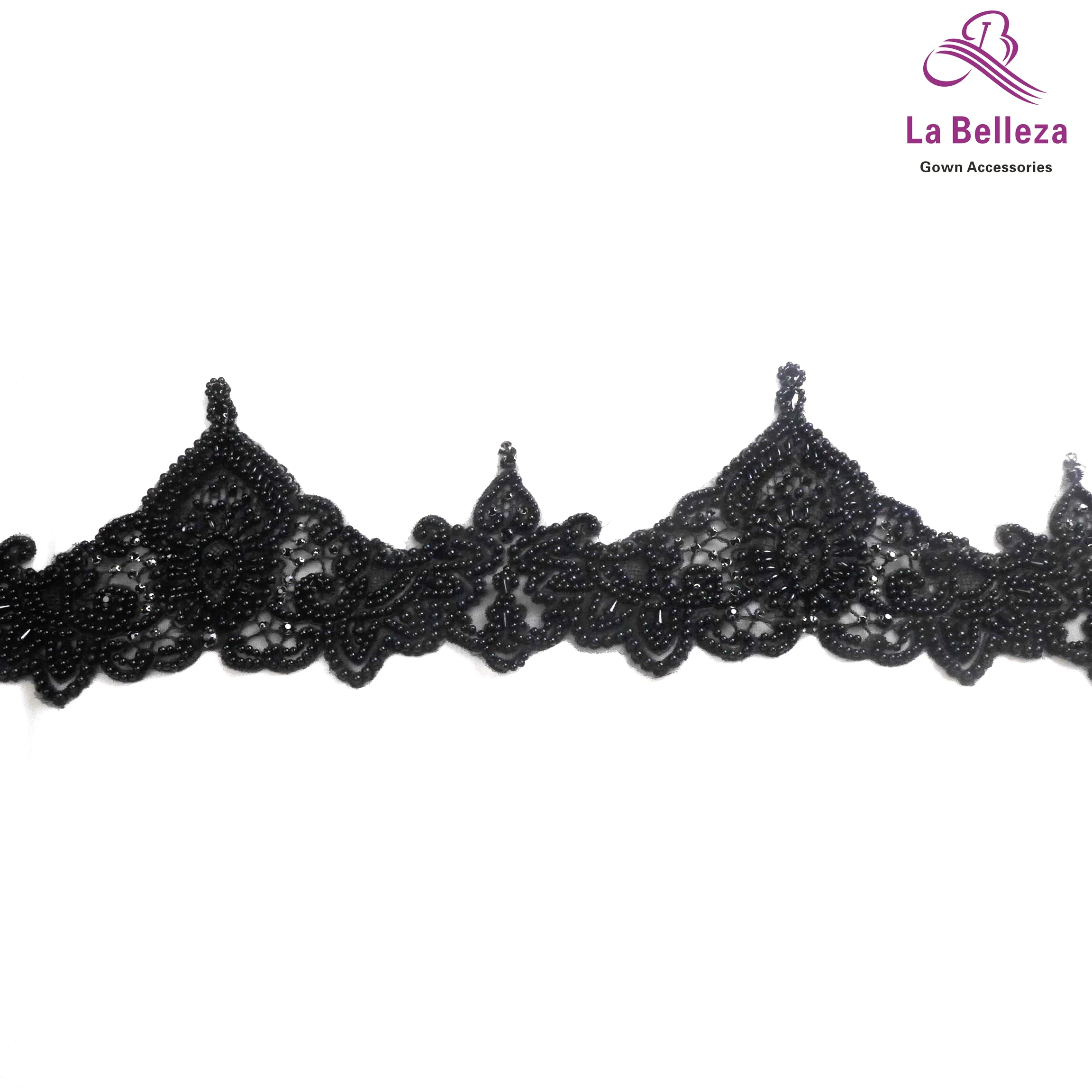 La Belleza 20cm width lace trimming ,black beading lace, ivory handmade beaded lace 1 yard