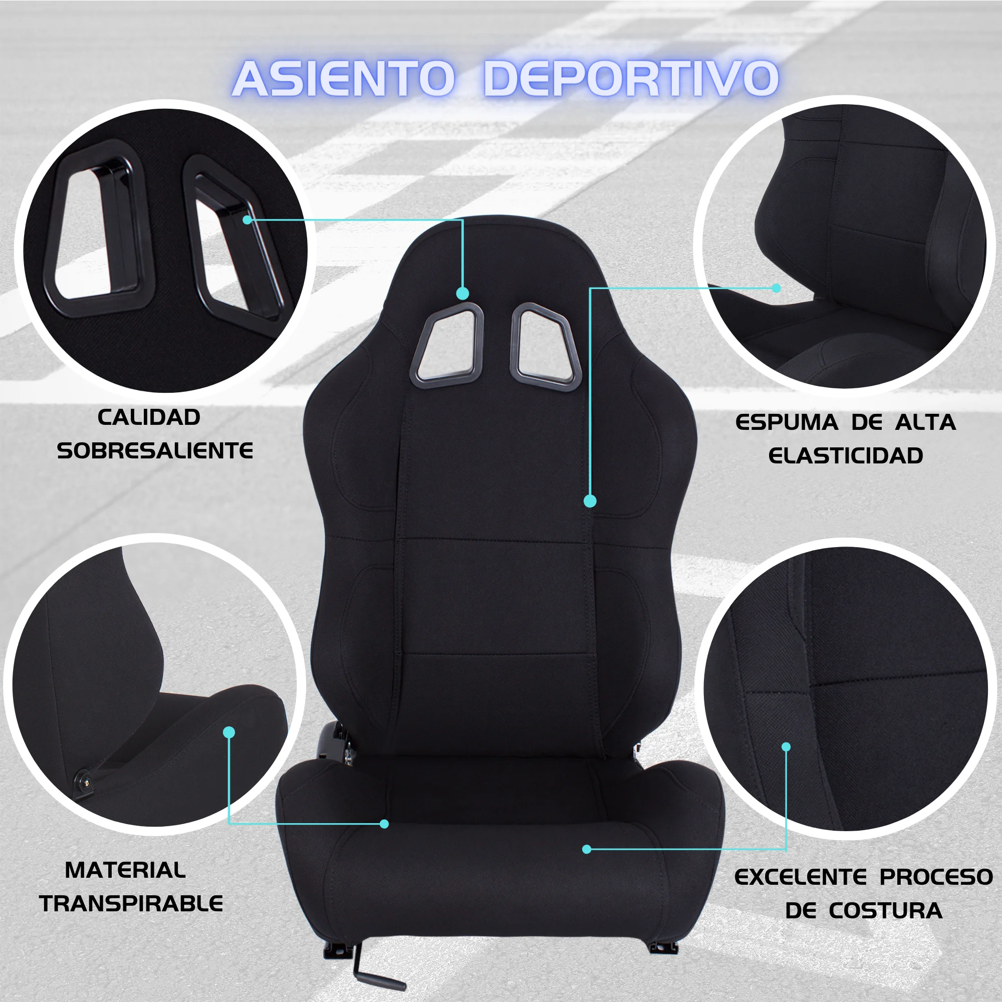 Car Seat Sport Cockpit Simulator Accessories Semibaquet For Racing Chair Play Auto Armes Replacement Adjustable Tilt  Bucket With Rails Included Cloth