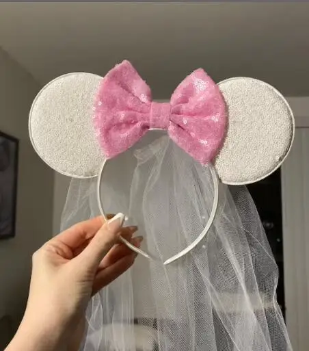 Bride Minnie Ears Headband, White bride ears, bride mickey ears, White minnie ears, bachelorette party ears, White wedding ears,