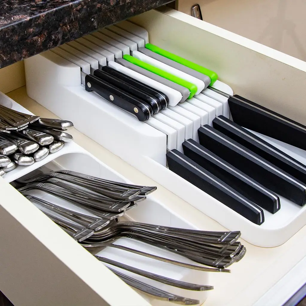 Kitchen Organizer Cutlery Storage Box Chef Knives Block Holder Cleaver Drawer Rack Stand Cabinet Tray Multi-function Partition