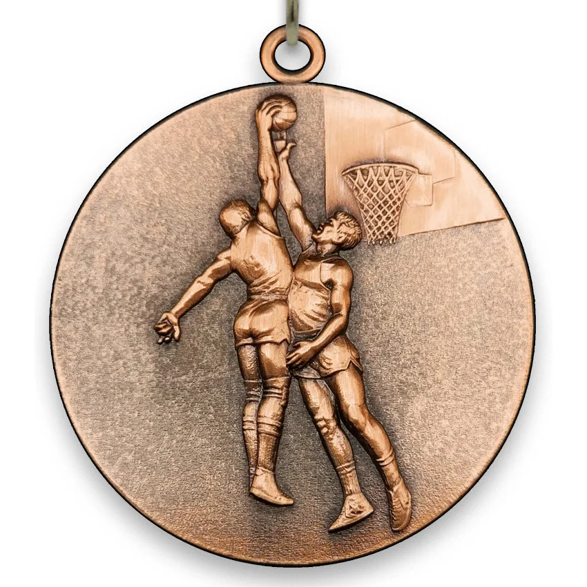 Large Metal - Basketball Male - Bronze Medal - 6,4 cm - with belt size 2,2cm x 80 cm -  Choice of Ribbon Colours.