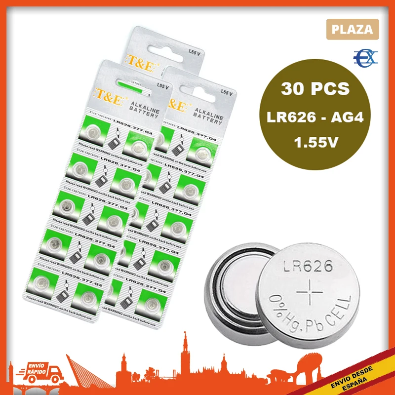 EUROXANTY®| Button batteries | LR626 | AG4 | 30pcs | Button batteries | Clock battery | Button cell | LR626 batteries | Clock batteries