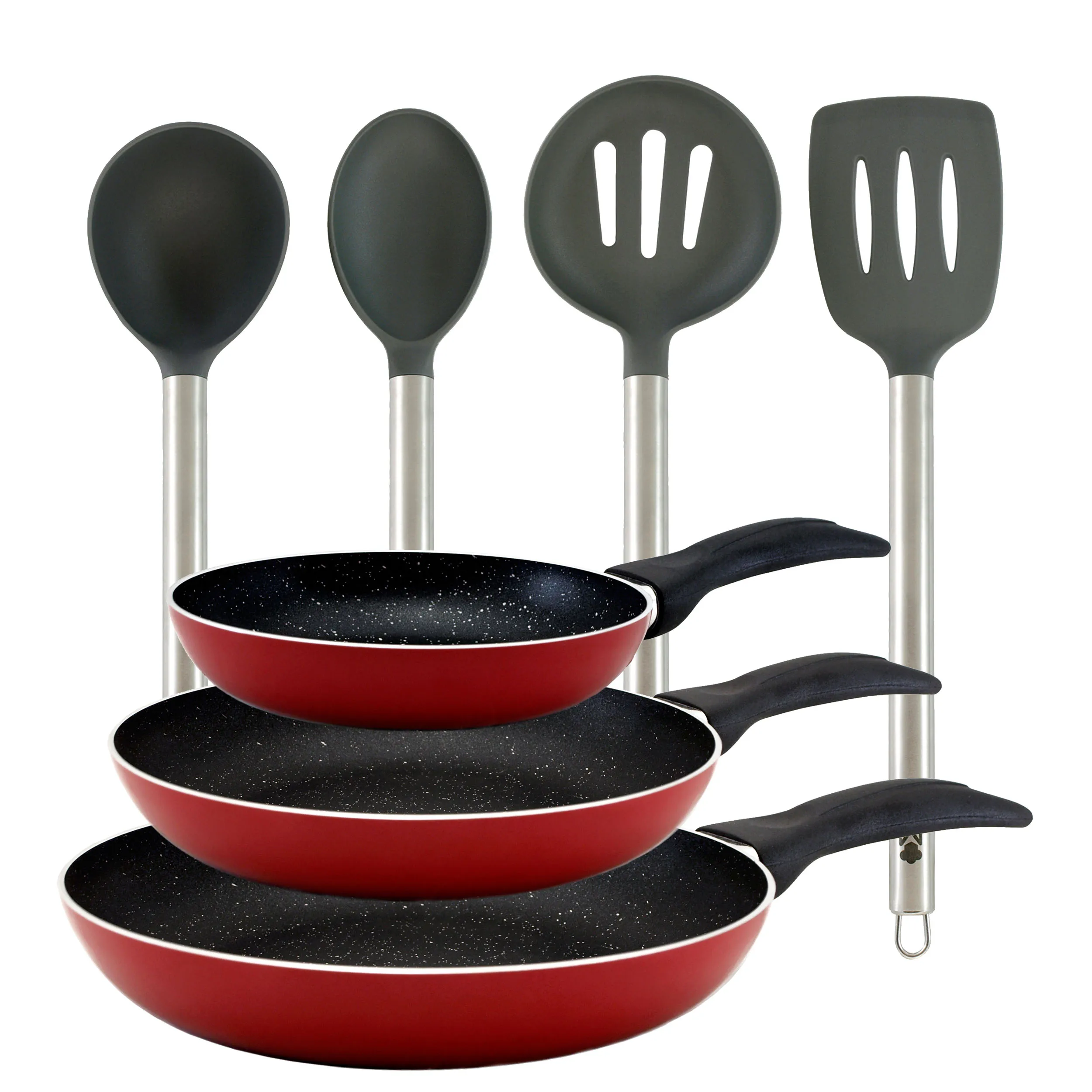 Red (16,20,24cm) and kitchen utensils set in nylon SAN IGNACIO collection Red & Marble