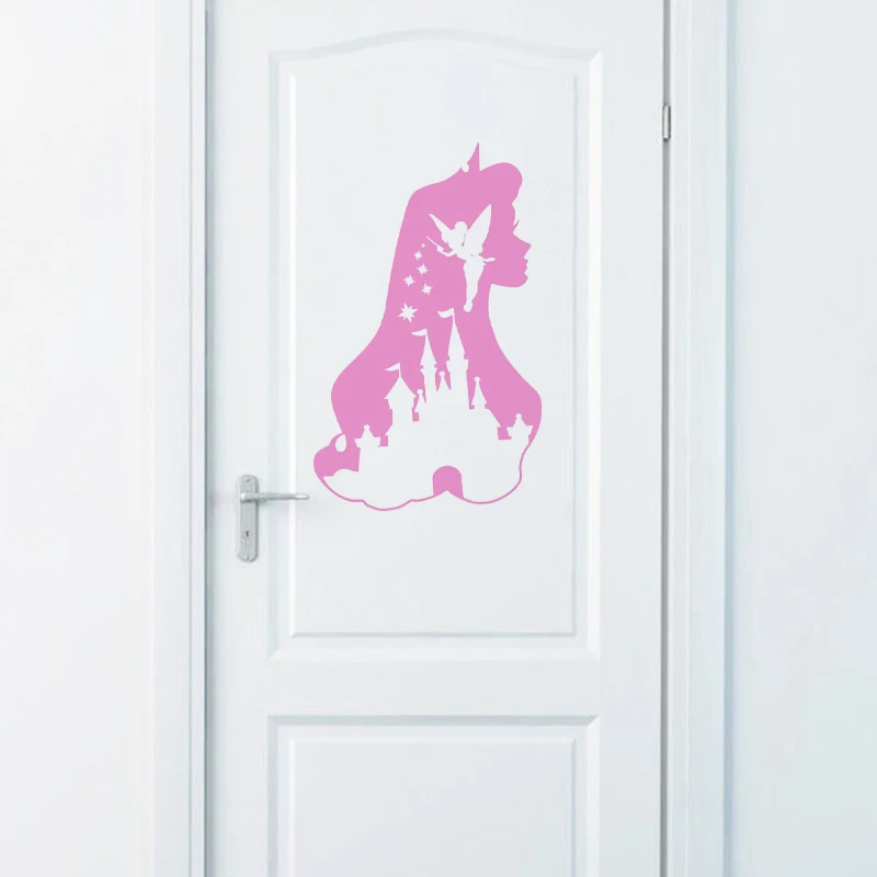 Princess and Castle Vinyl Sticker Girls Baby Room Door Decals Tinkerbell Cute Decals For Laptop, Mug, Car Window, Bottle