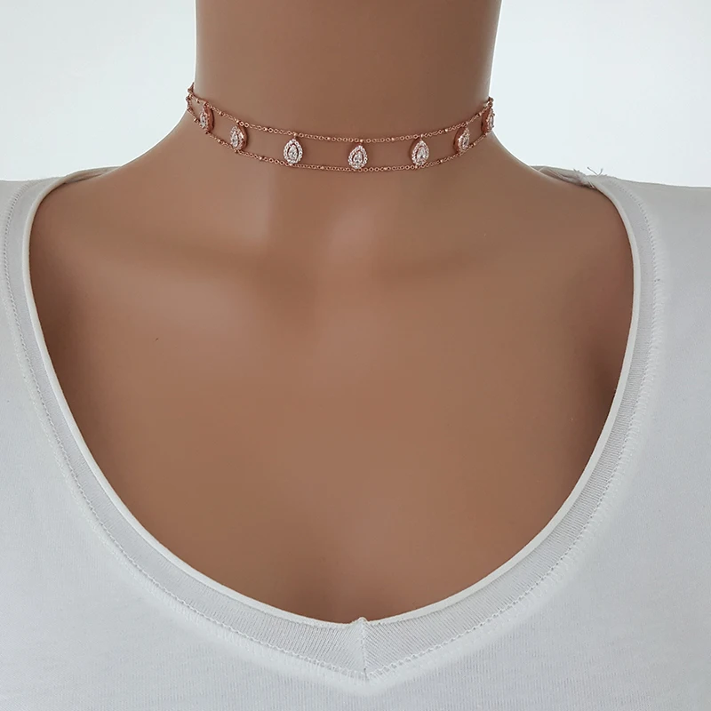 Drop Rose Gold Choker Necklace Silver Choker for Women 925 Sterling Silver Made in TURKEY