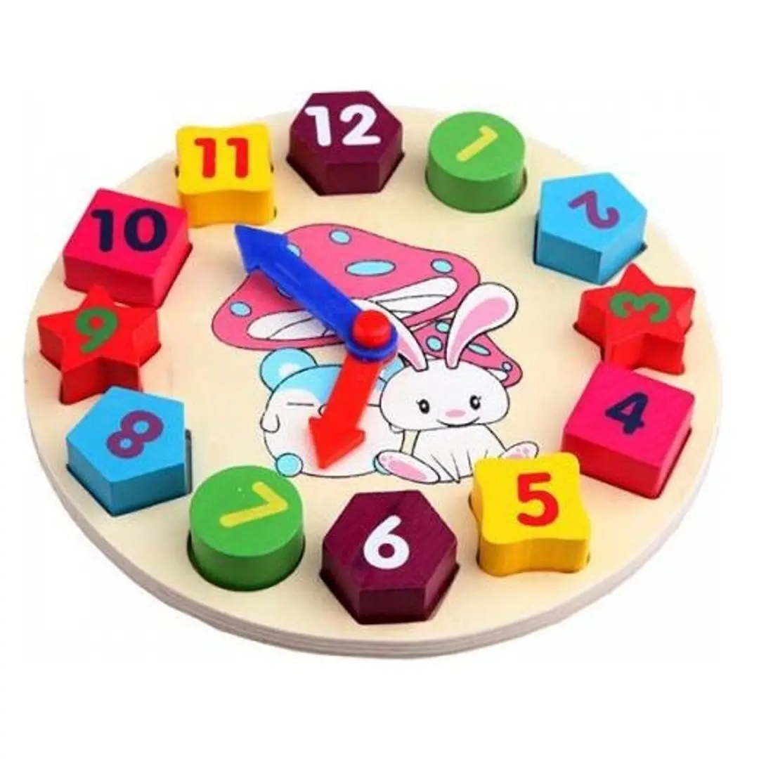 

Geometric Shapes Clock Wooden Toy Block Puzzle Jigsaw for Children Fun Numbers and Time Slices Cake