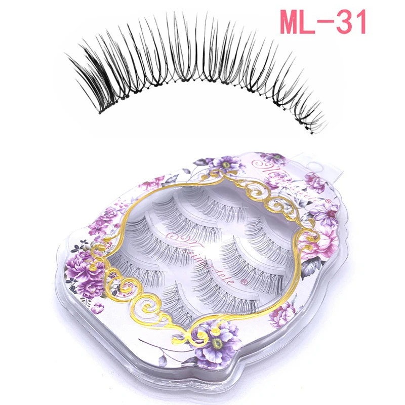 4 Pairs Silk Streifen Wimpern Volumen Falsche lash Natur Lange Schwarz Handgemachte Klar Band Auge LashesSet – Detail 2