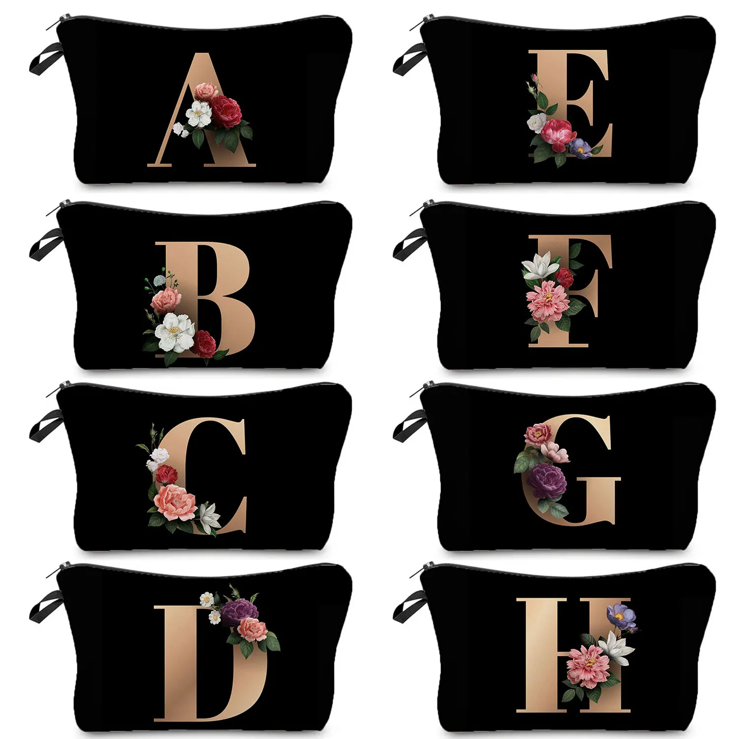 26 Gold-colored English Alphabet Floral Print Ladies Makeup Bag Women Outdoor Travel Fashion Cosmetic Bag Beach Casual Organizer