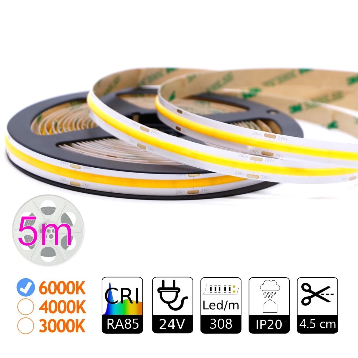 Jandei led strip COB 24V 308leds 6000K IP20 5m1350 Lum/meter led strip lights leds room led lights for decoration