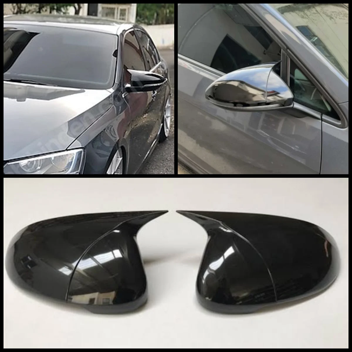 For Volkswagen Jetta 2011-2014 ABS Plastic Bat Wing 2 Pieces Mirror Covers Caps Rearview Mirror Case Cover Gloss Black Accessory