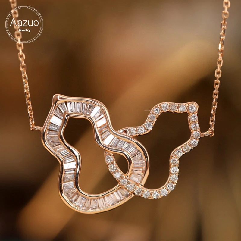 Aazuo 18K Solid Rose Gold Real Diamonds 0.55ct Luxury Double Gourds Necklace With Chain Gifted For Women Birthday Wedding Party