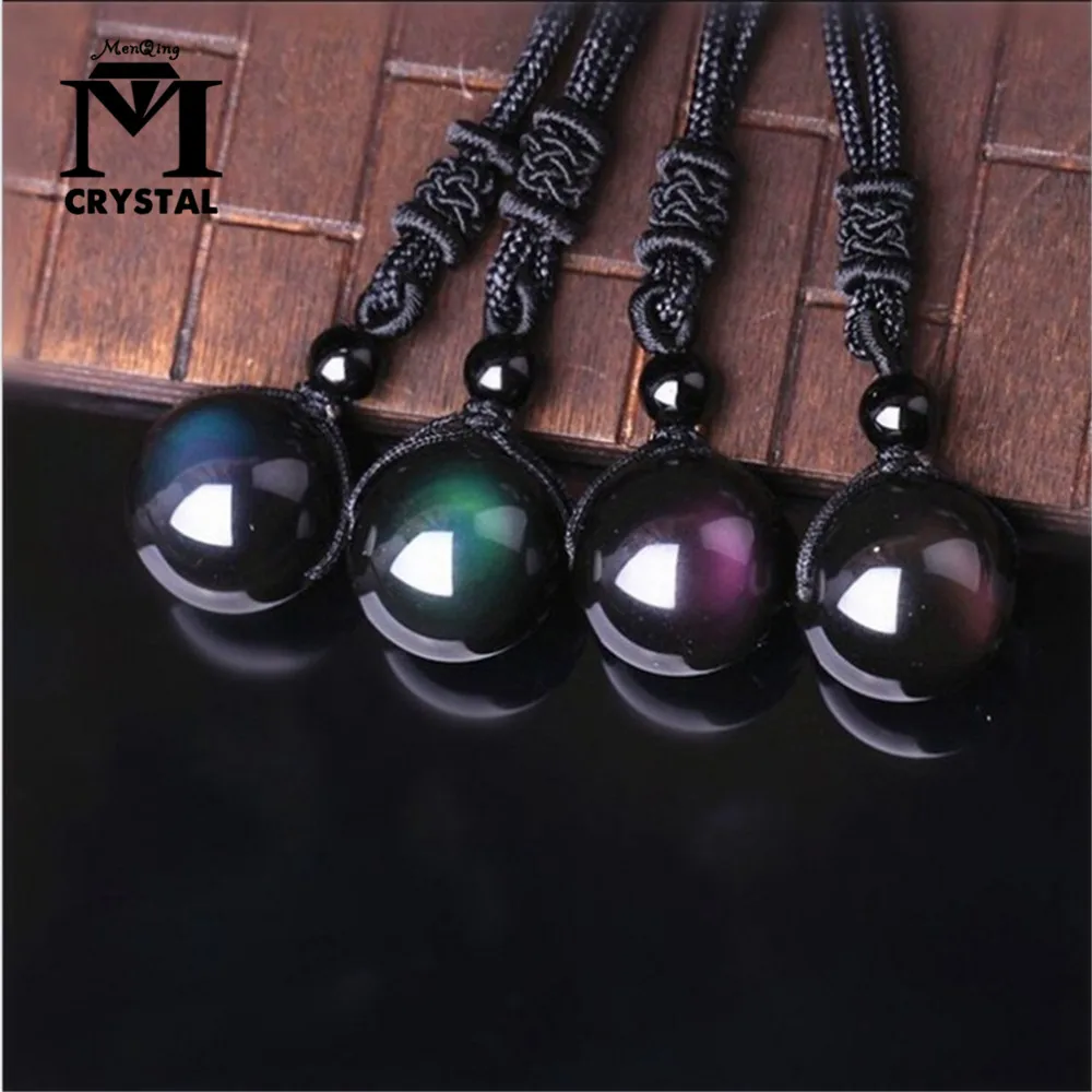 18MM Natural Obsidian Crystal Ornament Rainbow Gem Healing Lucky Ornament Decoration For Woman Gift