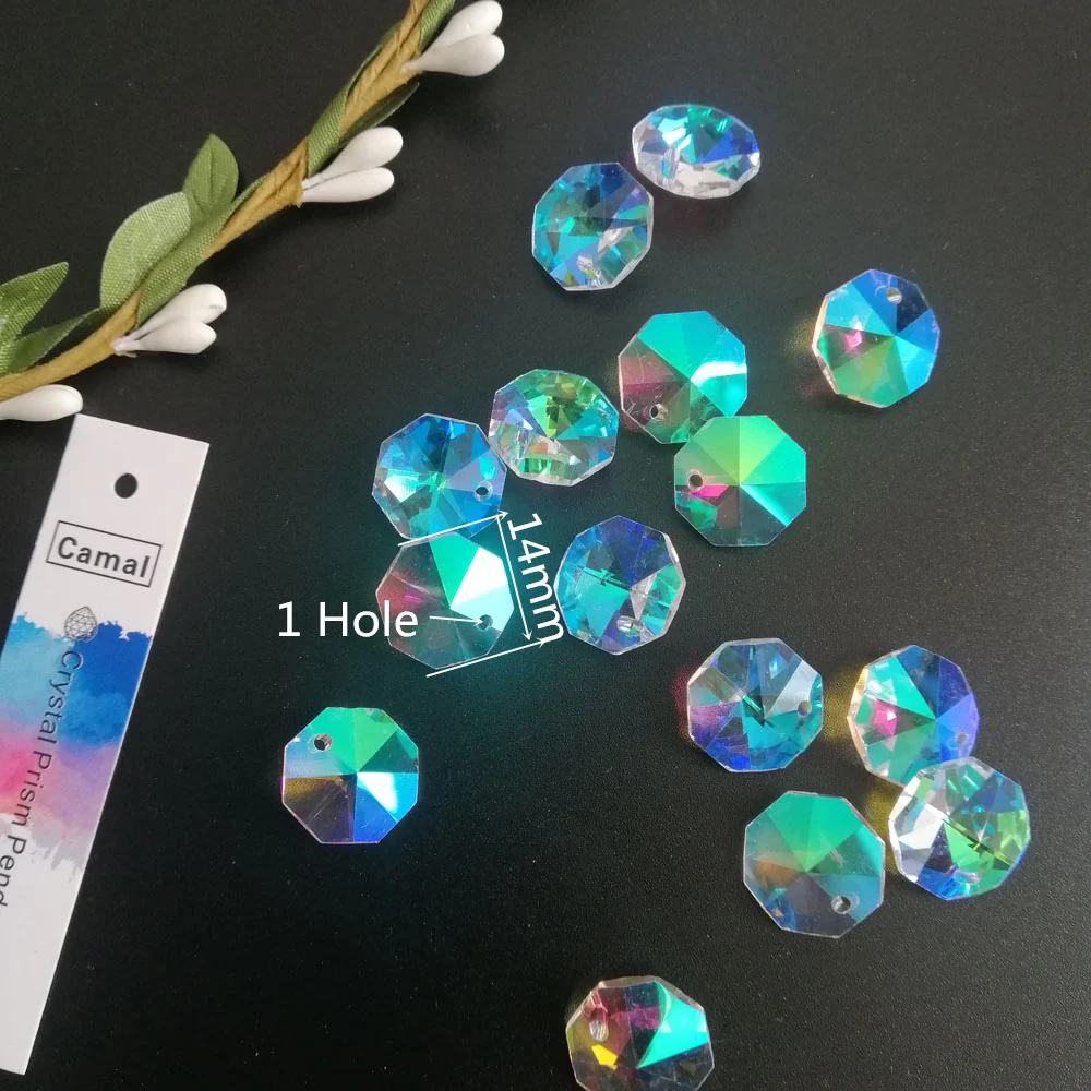 Camal 20Pcs 14mm AB Color Colorful ( one hole) Crystal Octagonal Loose Bead Chandelier Lamp Parts Curtain Craft Wedding Ornament