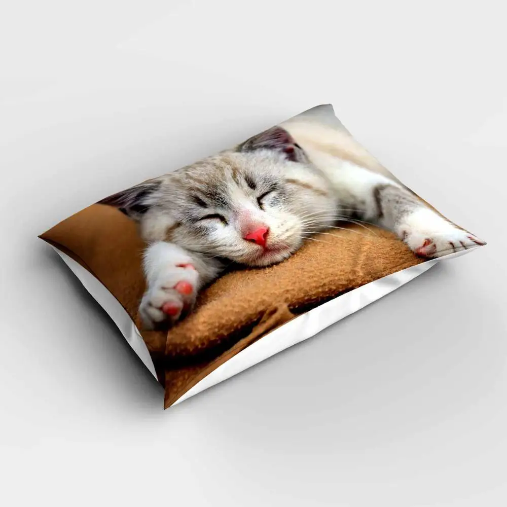 Else Gray White Sleepy Cute Cat Brown Sofa Rectangle Modern Pillowcases 3d Digital Print Pillow Covers Cases for Couch Bed