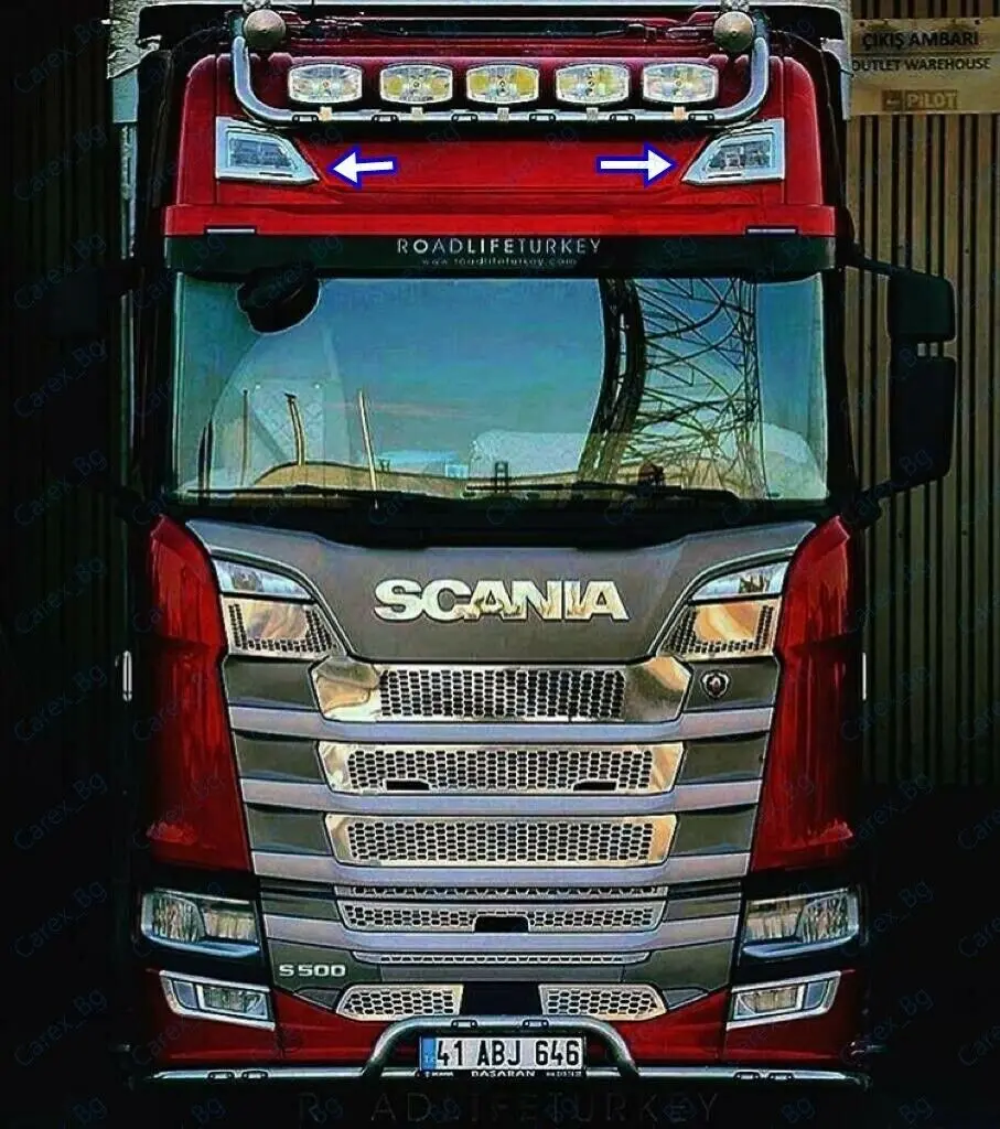 Scania R / S serie Chrome Top Headlight Frame 2 pcs HIGH LINE 2016 up