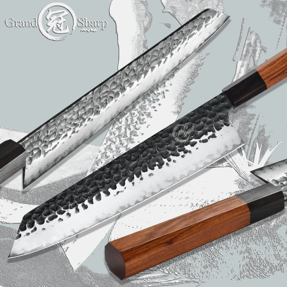 Japanese Kiritsuke Knife 9 inch Japanese AUS10 3 Layers Steel Chef Kitchen Knives Home Cooking Tool Sushi Knife Kurouchi Blade