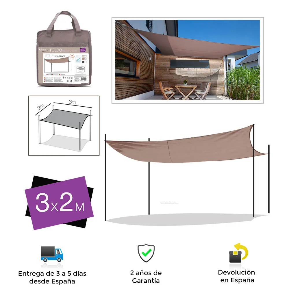 2x3m rectangular awning, sun protection, shade, waterproof, practical, durable, garden, terrace, patio, quality, bag, awning, outdoor awning, rectangular awning