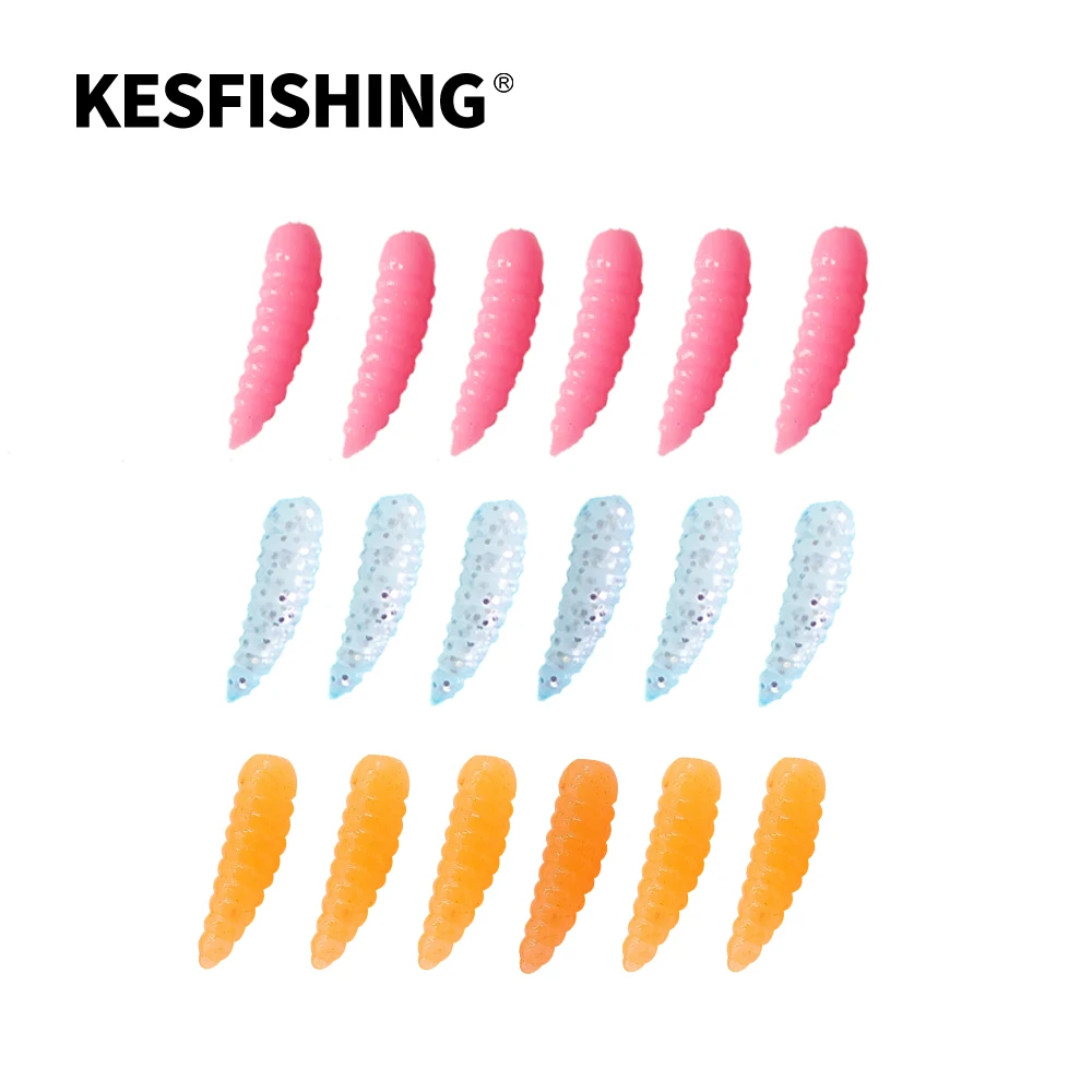 

KESFISHING 100pcs 0.5" MAGGOT Artificial Soft Silicone lures Bread Worm Bait Ice Fishing Tackle Trout Fish Smell