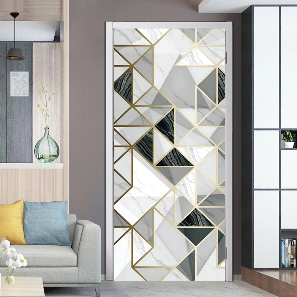Simulation Gate Door Stickers Home Decor Poster 3D Door Mural Vinyl Wall Sticker Kids Room Bathroom Decoration White Wallpaper