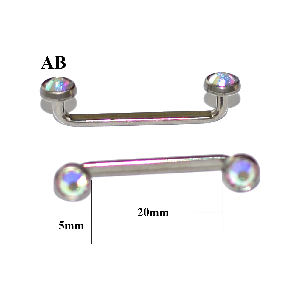 1PC G23 Titanium Piercings 14G Internal Thread Crystal AB Gem Surface Bar Industrial Barbell Micro Dermal Anchors Rings Jewelry