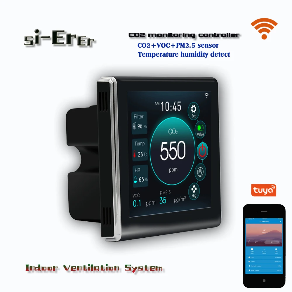 Indoor Air Quality Monitor with WIFI&RS485 VOC PM2.5 CO2 Temperature Humidity Sensor for Control Fan Smart AC/0-10V Output