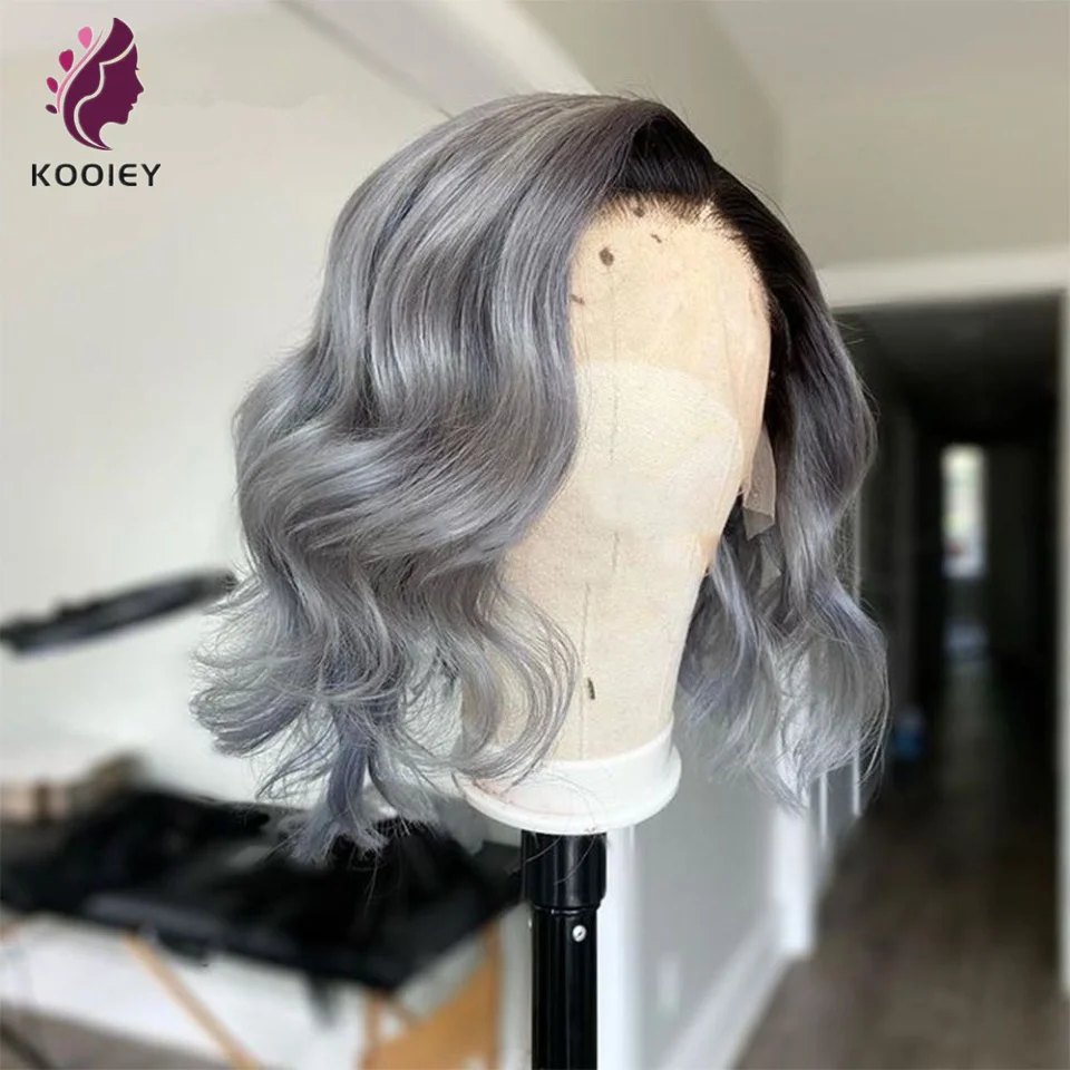 1B Grey Ombre 13x6/13x4 Lace Front Wig Brazilian Wavy Short Bob Human Hair Wigs For Women HD Transparent Gray Lace Frontal Wig